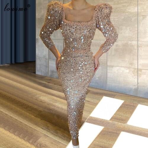 Plus Size Champagne Cocktail Dresses Bling Sequins Mermaid Prom Party Dresses For Women Night Beads Evening Gowns Vestidos