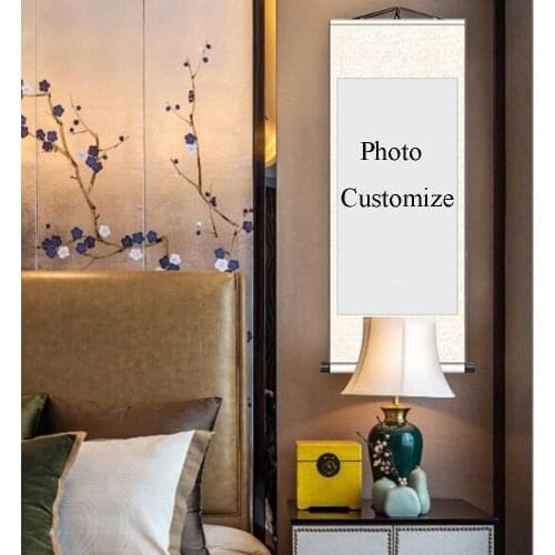 Silk Wall Painting Living Room Customize Rectangle Photo Portrait Scroll Painting Couple Wedding Baby Friend Birthday Gifts
