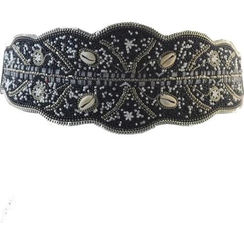 Bohemian Resin Bead Shell Wide Belt for Women Ladies Elastic Stretch Thick Waistband Belly Body Chain Jewelry for Dress Turkish