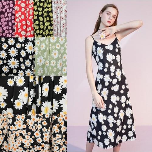 Wide 59'' Daisy Printed Chiffon Fabric Dress Shirt Childrens Clothing Material By the Metre