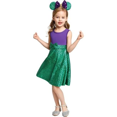 Story Little Mermaid Princess Dress for Girls Fancy Girls Role Play Birthday Party Costume Sleeveless Cotton Kids Summer Frocks