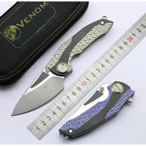 VENOM ARMOR folding knife M390 blade titanium CF Flipper outdoor camping hunting survival pocket kitchen fruit knife EDC tool