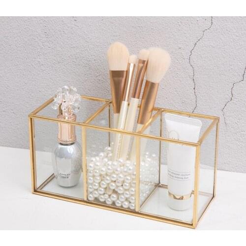 Glass Jewelry Box Makeup Organizer Cosmetic Holder Makeup Tools Storage Pearls Box Brush Accessory Organizer Box Decor