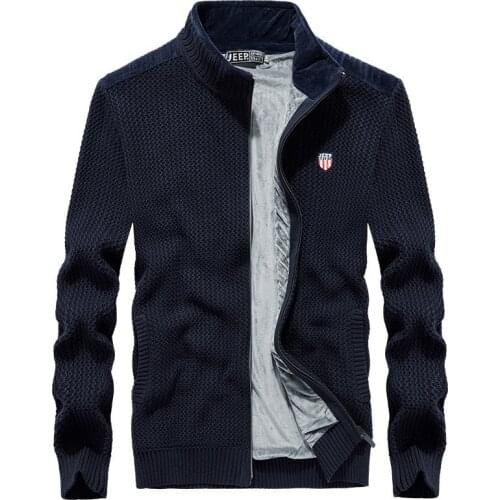 Winter Sweater Men Thick Warm Fleece Wool Lining Sweater Cardigan Man Korean Clothes Stand Collar Sweatercoat Mens Clothing