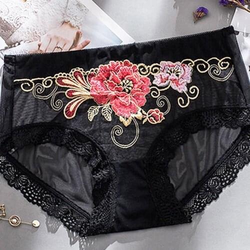 Big Size Briefs Plus Size Transparent Sexy Lace Panties High M Waist Female Size Underwear Large Panties For Women L Ladies I1E4