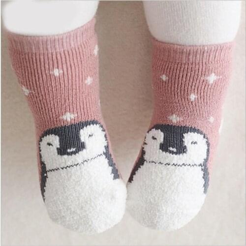 Unisex Baby boys Socks Newborn girls Infant Anti Slip Floor Sock 2016 Autumn Winter Kids toddler Cartoon Penguin Socks 0-4Y