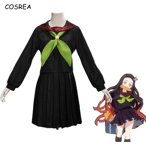 Demon Slayer Kimetsu no Yaiba Kamado Nezuko Cosplay Costume Women Girl Sailor Suit JK Uniform Anime Wig Costumes Carnival Party
