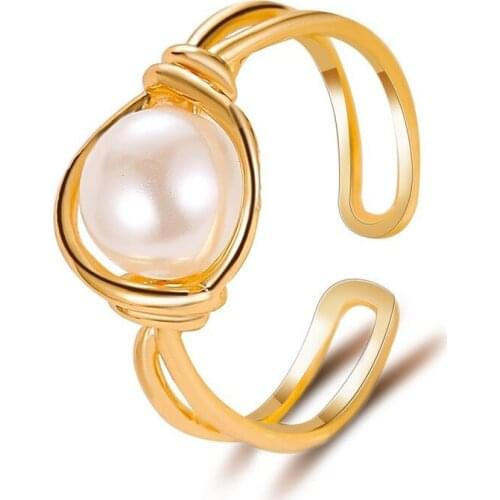 1pc Fashion New Golden Pearl Ring Ladies Luxury Double Jewelry Ring Wedding Holiday Ladies Hand Ornaments