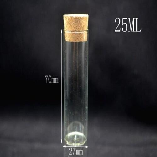100pcs 27*70mm High quality tube shape Small test Bottle Empty Wishing Glass Message Vial With Cork Stopper jars pendant decor