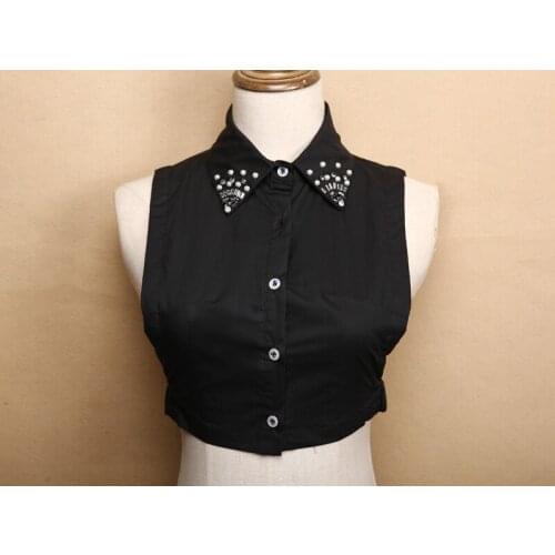 2017 new cotton black and white Fake chiffon false shirt collier Lingerie Collar Lace half saiving shirt bead collar
