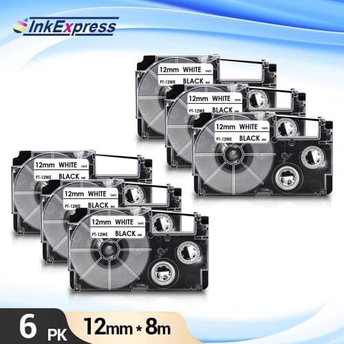 6PK XR-12WE Tape for CASIO XR-12WE XR-12X XR-12RD XR-12BU XR-12YW XR-12GN 12mm Multicolor Tape for CASIO KL-60 KL-70 Label Maker