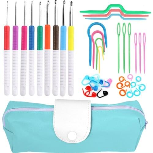 Nonvor 9 Pcs Threaded Color Plastic Handle Stainless Steel Crochet Various Knitting Needles Marker Kit with Tool Packet