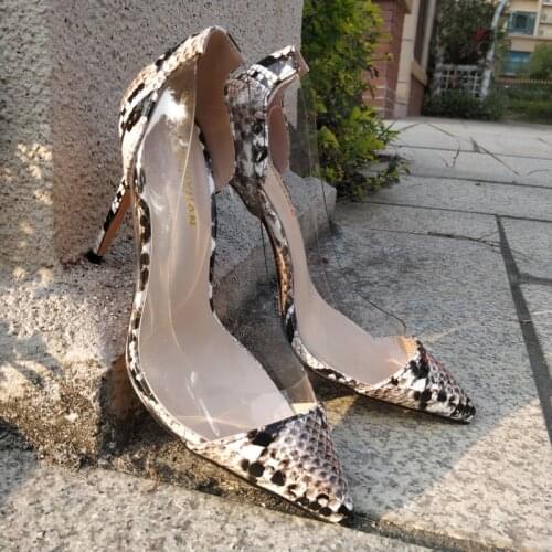 Free shipping fashion Casual women Pumps nude snake clear Transparent point toe high heels shoes party shoes 10cm wedding bride