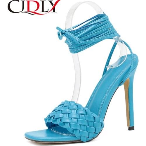 CJDLY 2020 Heat Womens Sandals New Weave Heeled Square Toe Sandals Summer Ankle straps Women Sandals Women Slippers