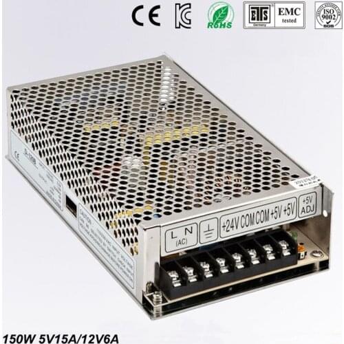 Best quality double sortie5V 12V 150W Switching Power Supply Driver for LED Strip AC 100-240V Input to DC 5V 12V free shipping