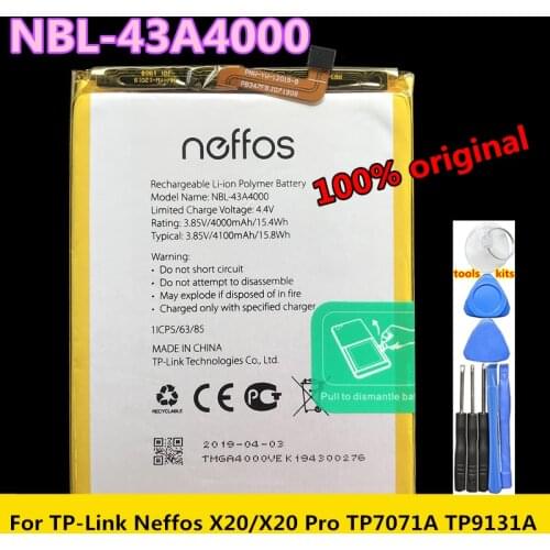 100% Original 4100mAh NBL-43A4000 Battery For TP-Link Neffos X20/X20 Pro TP7071A TP9131A Batteries