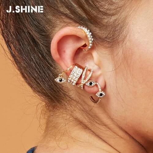 JShine 6 PCS/Set Eye Cuff Earrings Women Crystal Statement Clip Earrings Wedding Bridal Party Stackable Rhinestone Jewelry