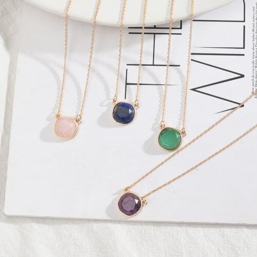 Round Rose Pink Quartz Lapis Lazuli Stone Pendant Necklaces Geometric Green Blue Charms Accessories Body Jewelry
