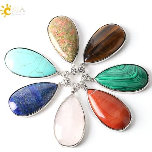 CSJA Natural Stone Water Drop Pendant for Necklace White Clear Crystal Healing Dangle Female Lover Elegant Jewellery Bijoux E243