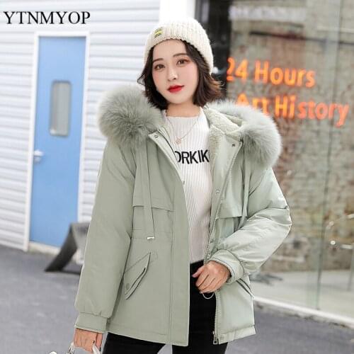YTNMYOP Winter Coats Women Fur Lining Warm Jackets Slim Fashion Short Parka Snow Wear Clothing Outwear Hooded Tops