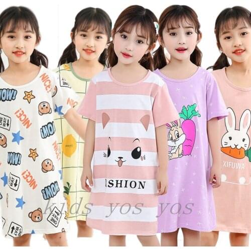 Summer Pajamas Cotton Girls Nightgowns Cartoon Nightdress Baby Sleepwear Sleepshirt Nightwear Childrens Clothing 3 4 6 8 10 11Y