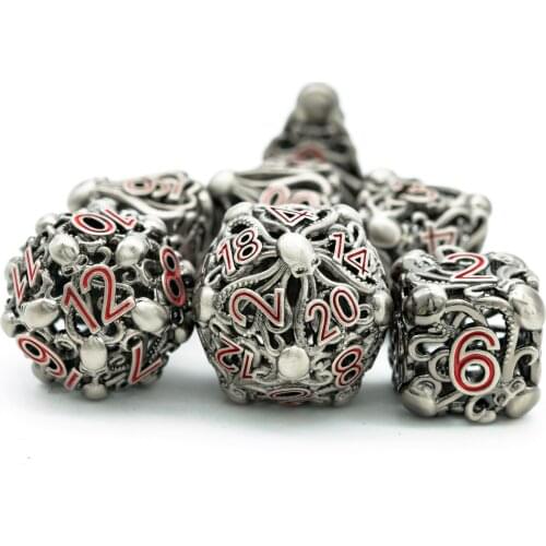 Cusdie Hollow Metal Octopus D&D Dice, 7 PCs DND Dice, Polyhedral Dice Set, for DND Role Playing Game MTG Pathfinder