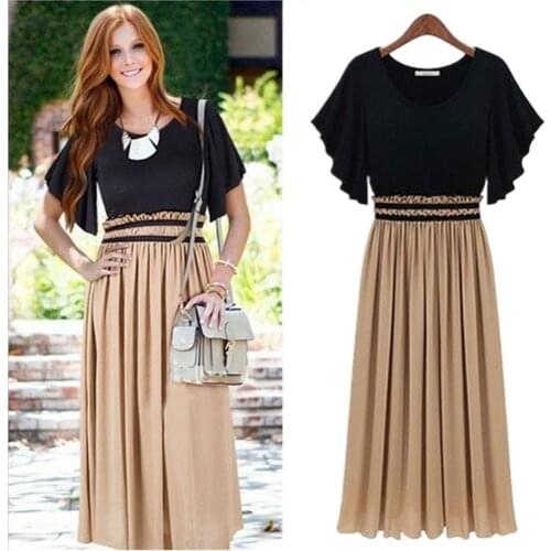 Fashion Plus Size Fashion Women Casual High Waist Ruffles Round Neck Elegant Pleated Short Sleeve Dress for Daily Life