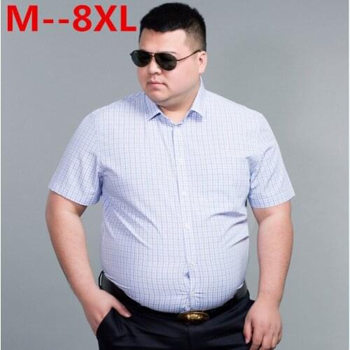 10XL 9XL 8XL 6XL 5XL 100% Cotton Mens Dress Short Sleeve Shirts Casual Loose Fit Plaid Men Shirts Brand Clothing Chemise Homme
