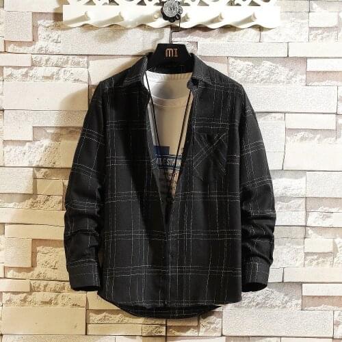 Mans Shirt Clothes Longsleeve Bargains Blouse for Mens Shirts Vintage Clothing Dark Plaid Harajuku Streetwear Drop Shipping