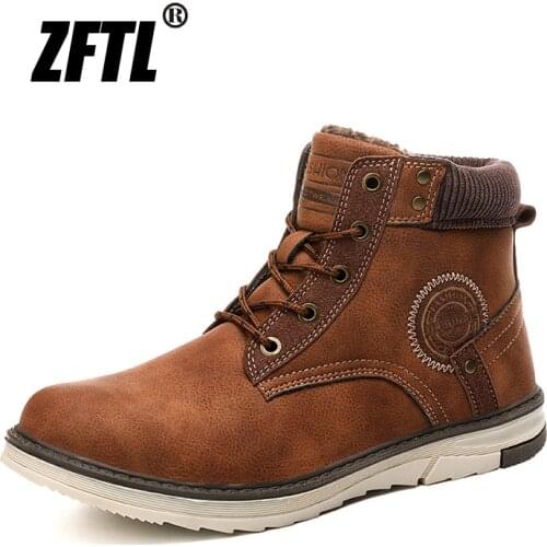 ZFTL New Men Snow boots winter Military boots Martins boots mens leather boots retro plus cotton shoes male tooling boots 0132