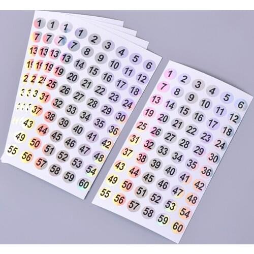 5Sheets Number 1-60 Labels Waterproof Laser Stickers For Nail Polish Decor Self Adhesive Tag Sticker School Office Supplies