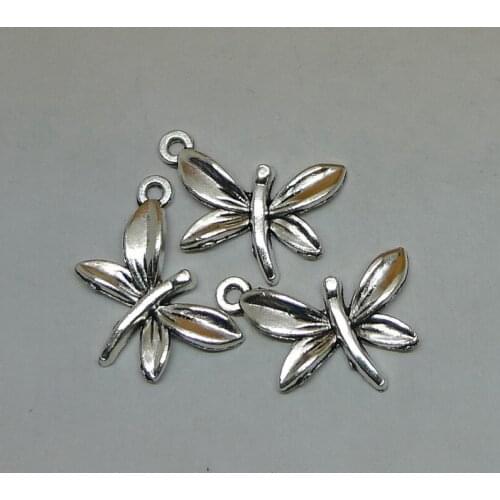 Nevstop 100pcs/lot Zinc Alloy Antique Silver Plated Tiny Dragonfly Charms 18x23mm DIY Jewelry Pendant Findings