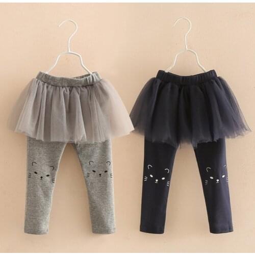 Autumn Girls Pants Cotton Cartoon Cat Printed Baby Girls Legging Tutu Layer Skinny Princess Party Skirt Trousers Drop Shipping