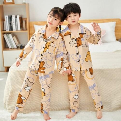 Autumn Children Pajamas 100% Cotton Kids Home Clothes Sets Boys Night Suit Girls Cartoon Sleepwear Pyjamas Teen Nightwear 3-13Y
