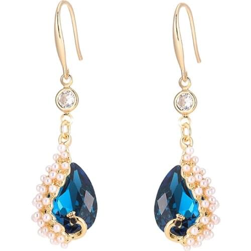 Peacock Dangle Earrings Imitation Pearl Crystal Water Drop Earrings Wedding Pierced Dangle Earring Jewelry Accessories