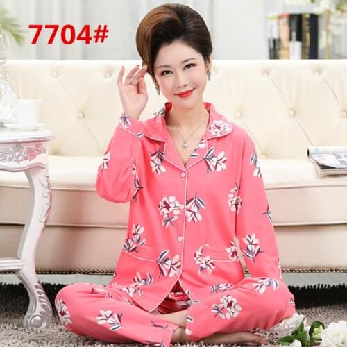 Mother Sleepwear Long Sleeve Cotton Women Pajamas Set Autumn Winter Mother Pajama Set Pyjamas Plus Size 5XL 100kg NightwearSet