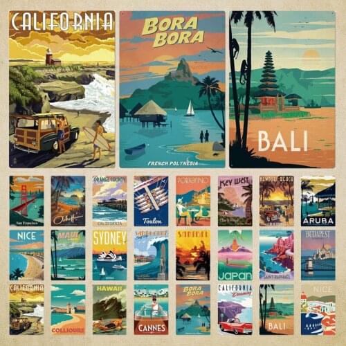 Beach Vacation Cartoon Seascape Metal Sign Plate Posters Metal Wall Tin Sign Decor For Bar Tourist Attraction Seaside House