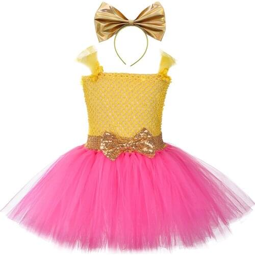 Princess Girls Lol Tutu Dress with Headband Cute Girl Birthday Party Dresses Kids Carnival Halloween Lol Dolls Cosplay Costume