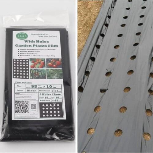 95cm*10m 0.03mm 5Holes Black Mulch Film Gardening Plants Plastic Perforated PE Film Mulching Membrane For Strawberry