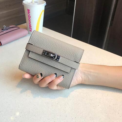 San Maries Orange Gift Box Genuine Cow Leather Women Short Wallets And Purses Brand Lovely For Girls Ladies Hasp Wallet