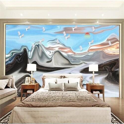 Custom 3D Photo Wallpaper Abstract Simple Hand-Painted Landscape The Red Sun Rises Wall Mural Wallpapers Home Decor Wall Papers