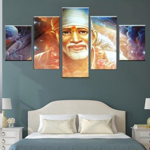 HD Print Poster Canvas 5 Pieces Sai Baba Abstract Picture Indian Divine Painting Living Room Wall Artist Residence Decoration