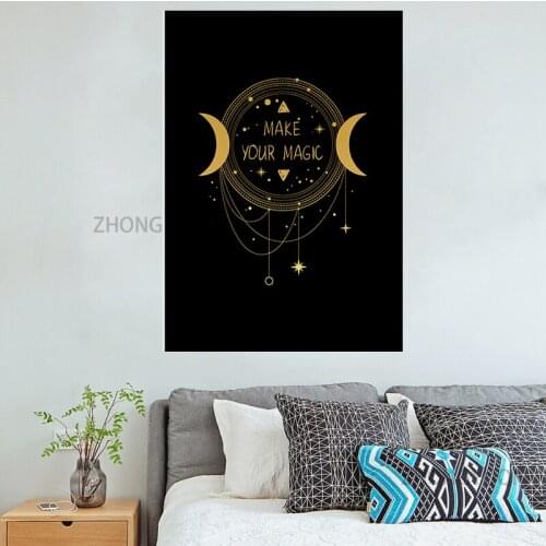 Black Gold Sun Moon Star Canvas Poster Print Modern Home Decor Abstract Wall Art Painting Nordic Living Room Decoration Picture
