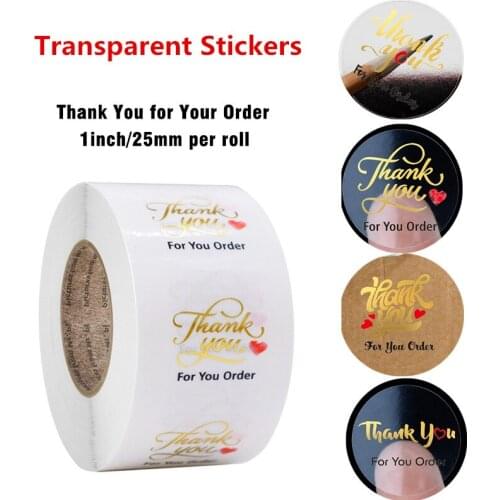 Multiple Transparent Gold Foil Thank You For Your Order Sticker Clear Seal Labels for Small Business Package Gift Envelope Decor