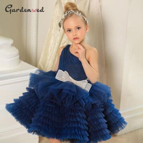 Tulle Layers Flower Girl Dress Elegant Girl for Wedding Ceremony Party Dress Cute Ball Gown Princess Dresses 2021 Hot Sale