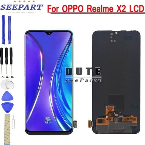 Super AMOLED For OPPO Realme X2 LCD Display Touch Screen Digitizer Assembly Replacement 6.4" For OPPO Realme X2 RMX1991/1993 LCD