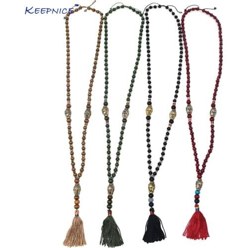 Handmade vintage rosary crystal beads chian necklace tassel Buddha pendent necklace tibetan Buddha Buddhism Olive color necklace
