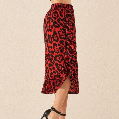 2020 New Ladies Leopard Print Skirts Womens Midi Leopard Skirt Punk Streetwear High Waist Ruffles Loose Slim Long Wrap Skirts
