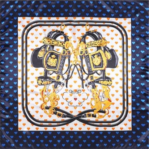 POBING Luxury Doubble Dogs Print Headband Hijab Bandana Women Satin Silk Scarf Shawl Foulards Femme Square Scarves Wraps 90*90CM