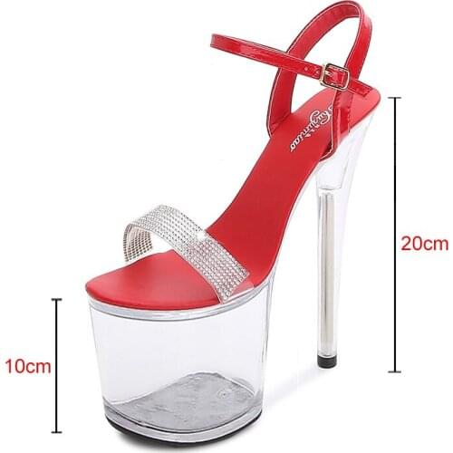 2021 Summer PVC Jelly Crystal Transparent Thin High Heels Shoes Women Pumps Sexy Rhinestone Ankle Strap Platform Sandals WS0375